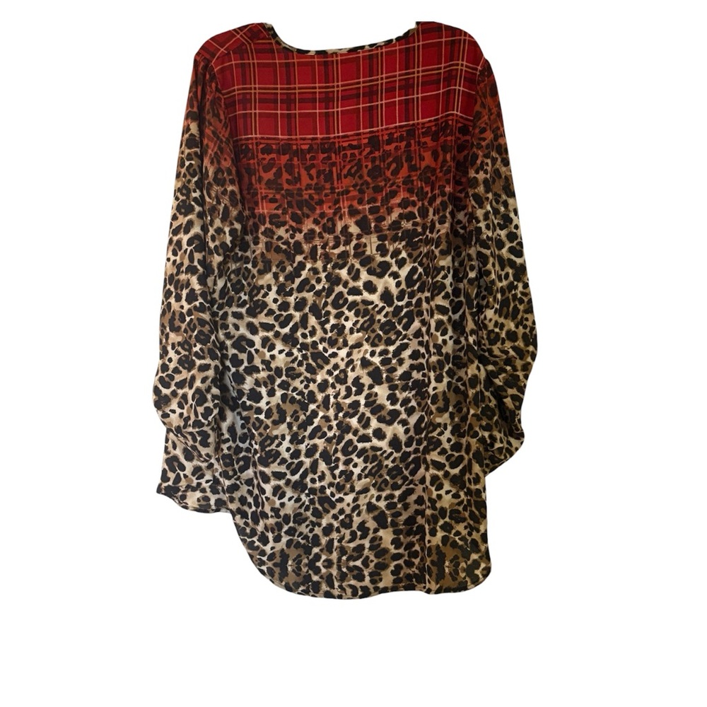 Cato•Red & Brown Plaid Leopard-Print Tunic - Picture 8 of 8